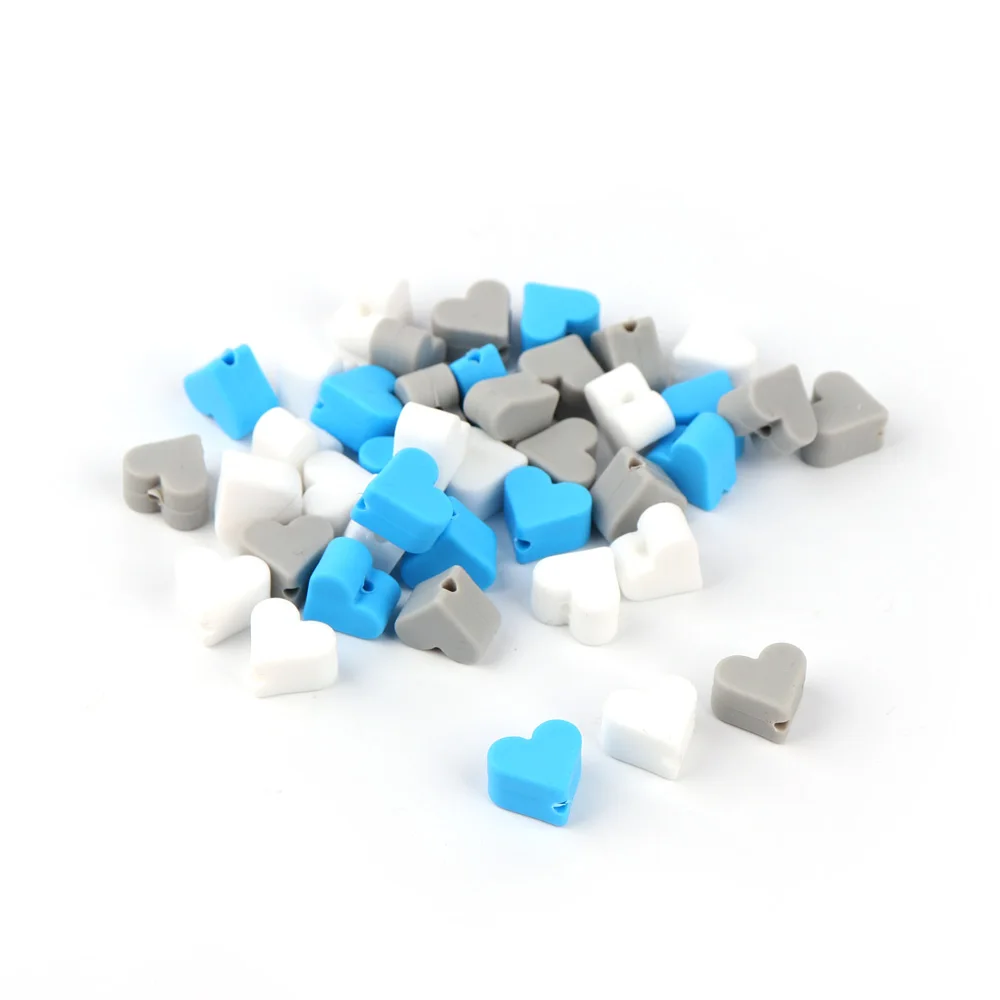 Collar de dentici&oacute;n para beb&eacute;, cuentas de silicona de grado alimenticio, en forma de coraz&oacute;n, 14x13x9mm, 30 unidades-4