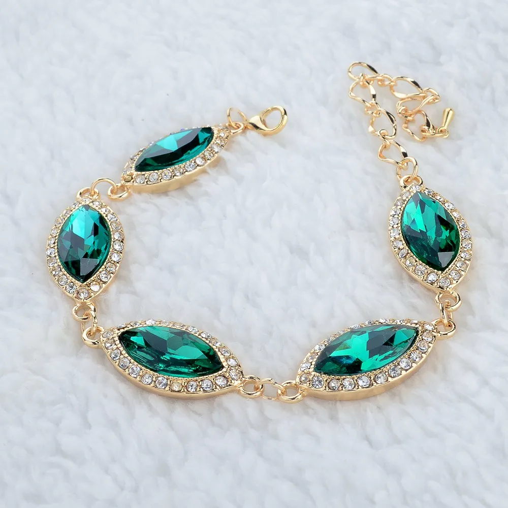 Женские золотистые браслеты LongWay стразы ювелирные изделия на цепочке с зелеными