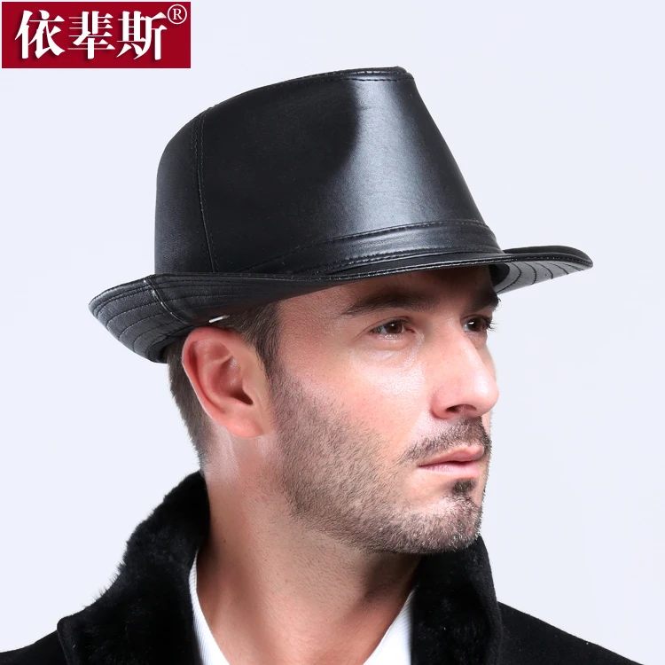 Men's100% натуральная кожа овчина шляпа мужская досуг ковбойская шляпа Мода джентльмен Британский замша кожа Джаз Кепка B-3774