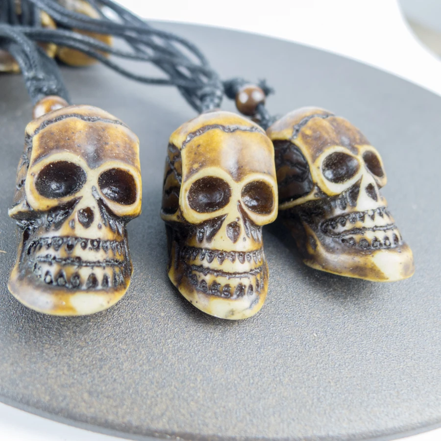 Retro Human Skull Pendants For Man Bone Art Imitation Yak Material Necklace Pendant Vintage Men's Necklaces #GZ125 | Украшения и
