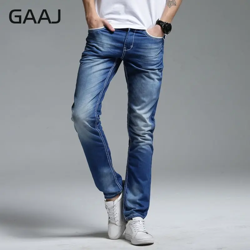 PROFESSIONAL JEANS STORE Men Jeans 2019 Motorcycle Original Retro 100% Cotton Straight Slim Blue For Man Luxury | Мужская одежда