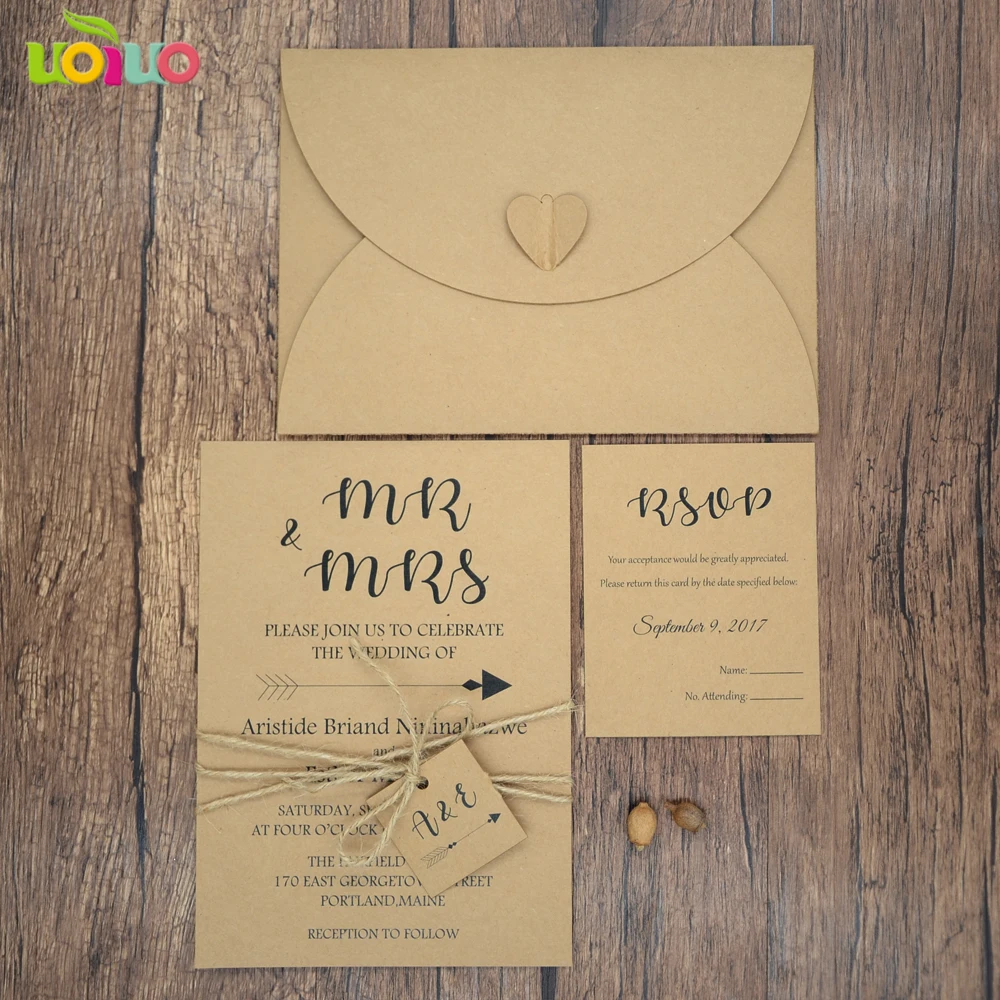 

Hot Sell 10pcs Kraft Paper Invitation Card Wedding Laser Cut Invitations Luxury Birthday Party Celebration Cards Model with Rsvp