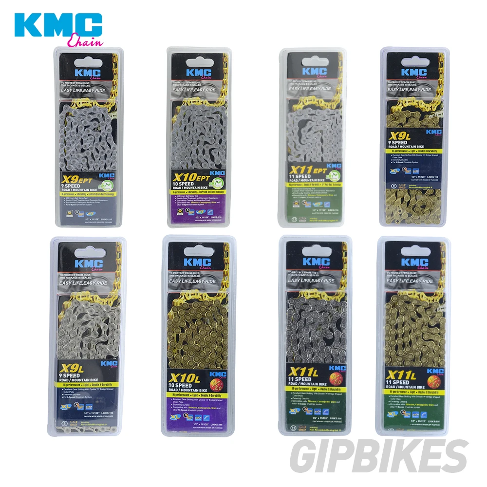 Велосипедная цепь KMC X8 X9 X10 EPT X9L X10L X11LBike chain 9S 10S 11S Gold для MTB/шоссейного велосипеда fo