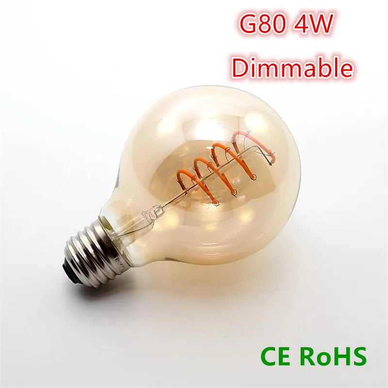 Винтажная спиральная лампа G80 с регулируемой яркостью 4 Вт 2200 к 10 шт.|filament led bulb|led