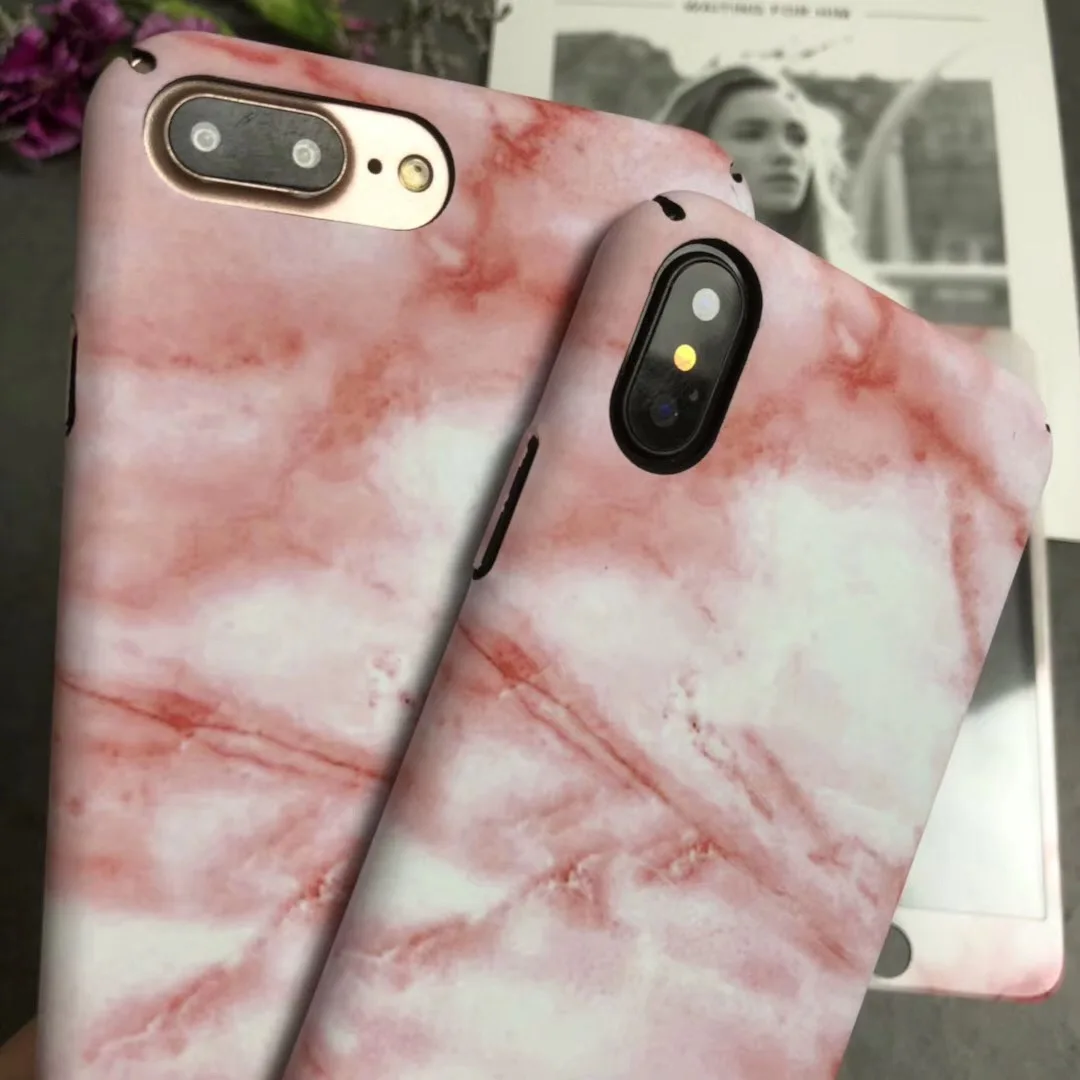 For iPhone X Marble Case + Tempered Glass matte hard PC back Cover for 7/ 7plus / 8/ 6s plus Screen color film fundas |
