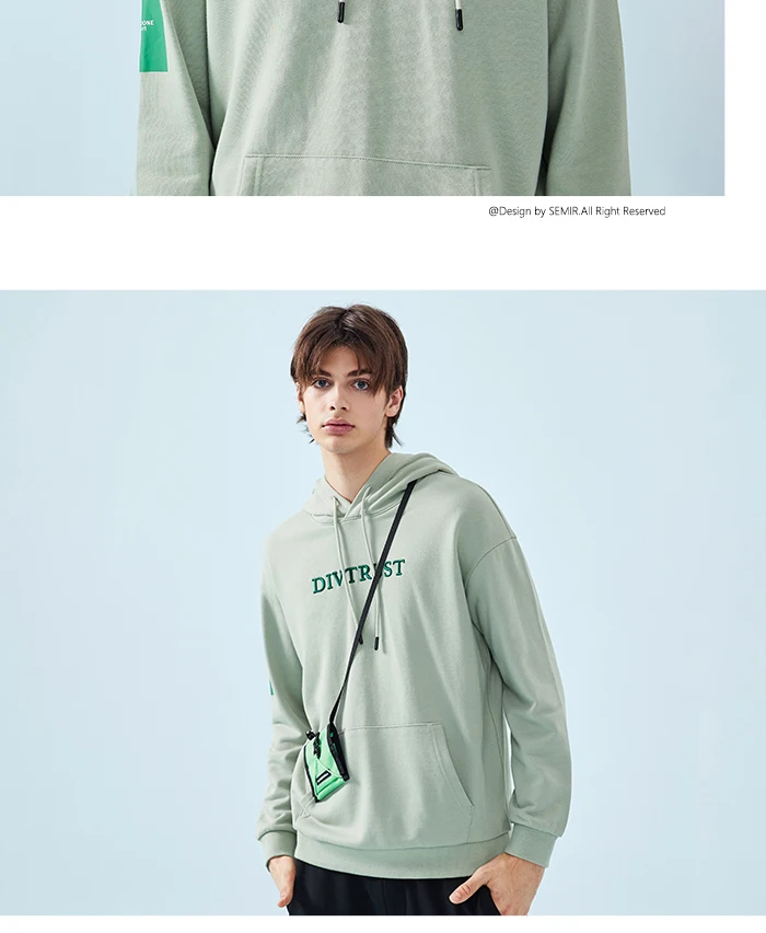 SEMIR мужская вышитая Толстовка с капюшоном, пуловер с капюшоном с аппликацией на рукаве, Стильная Спортивная толстовка с карманом-кенгуру