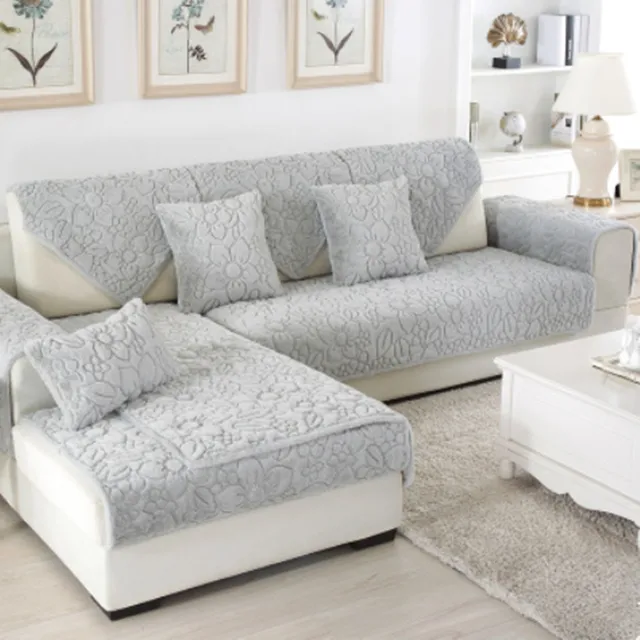Плюшевый белый серый чехол для дивана в клетку, плюшевый длинный меховойободок, секционный чехол для дивана, базовый чехол, чехол для дивана