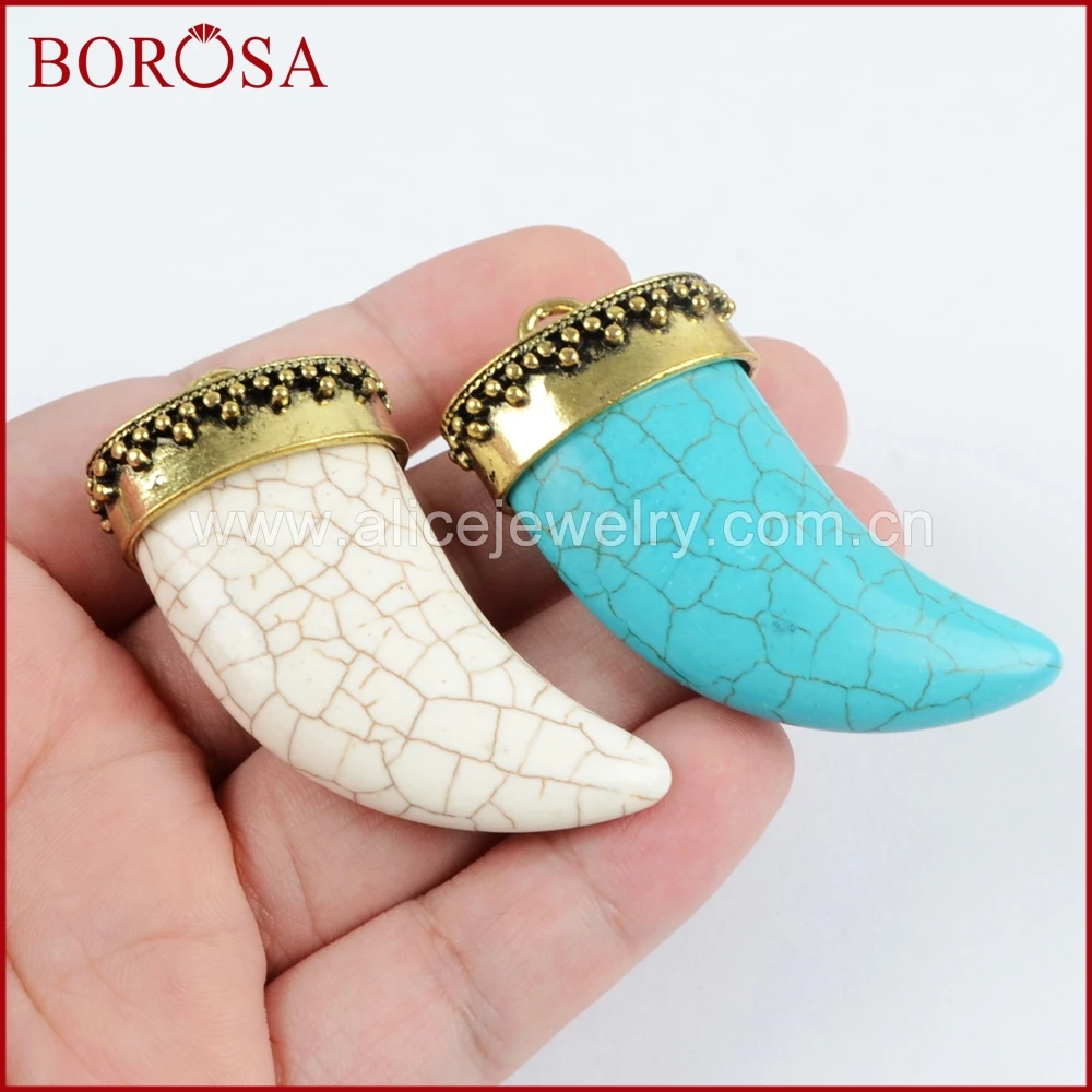 BOROSA оптовая продажа Модный кулон из камня Howlite золотой цвет белая/синяя подвеска