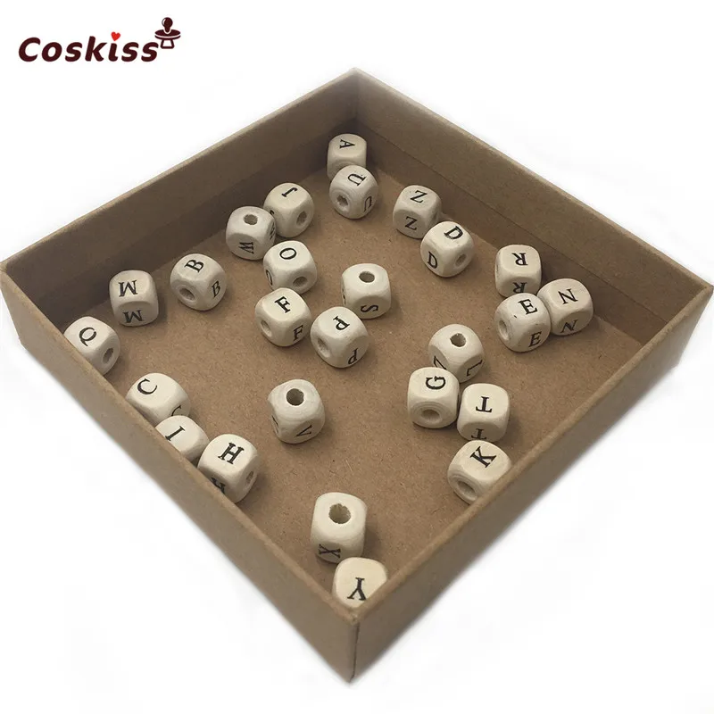 

200pcs 10mm Natural Wood Alphabet Beads A-Z Letter Beads for Bracelets Baby Smooth Teether Jewelry Pacifier Chain DIY