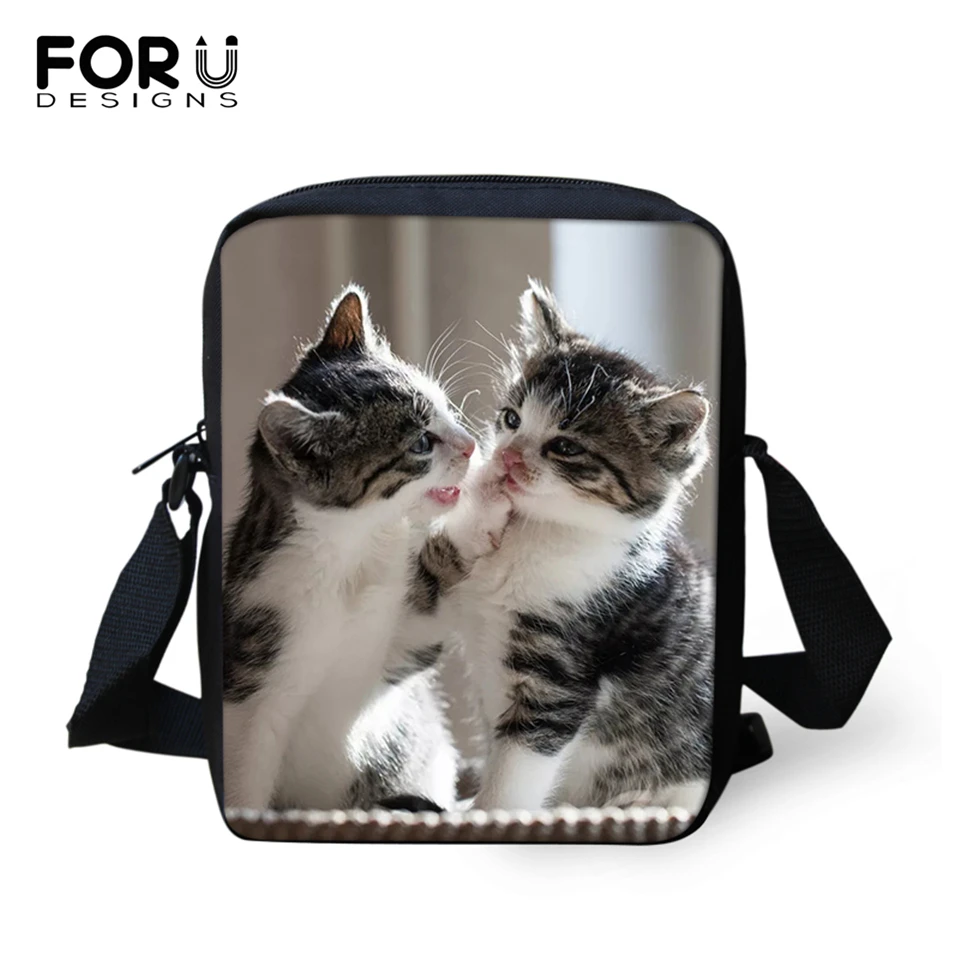 FORUDESIGNS/женская сумка-мессенджер с милым принтом кота сумка через плечо для женщин