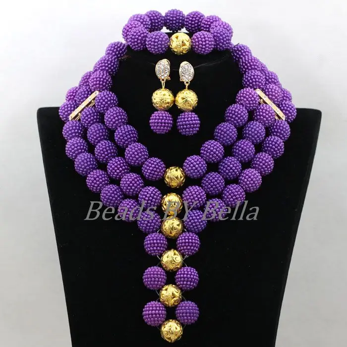 Фиолетовые шарики нигерийский кружевной комплект ювелирных изделий фиолетовые