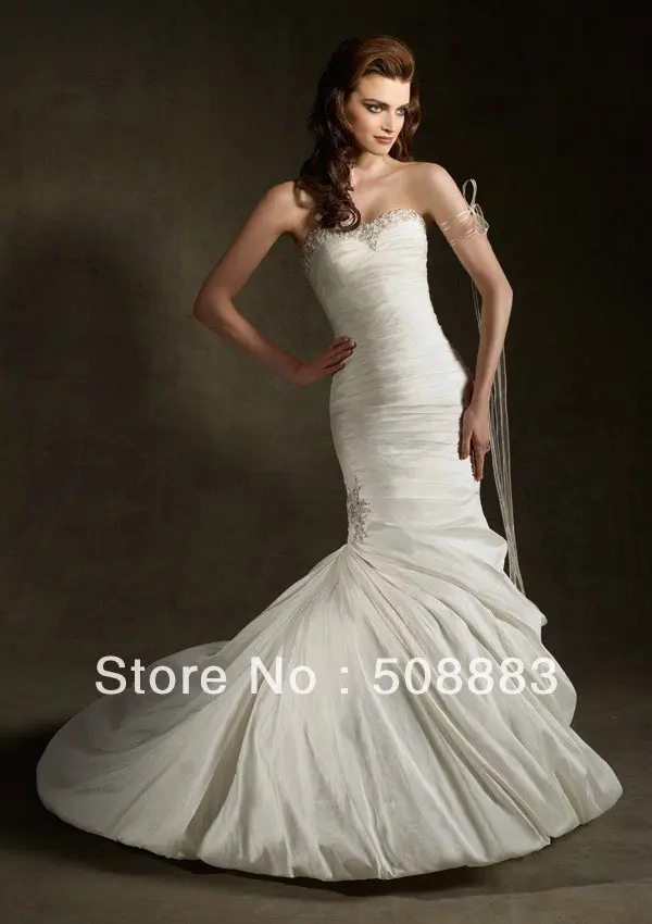 Fresh Looking Mermaid Strapless Pleats/Beades Taffeta Bridal Wear 2013|wear scarf|taffeta bridal wearwear hosiery |