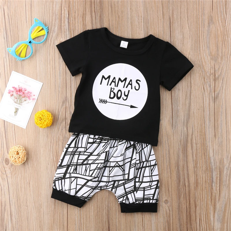 Emmababy Cute Infant Baby MAMAS Boy letter black T-shirt Tops+Pants Outfit baby boy Clothes Set cotton summer boys clothing |