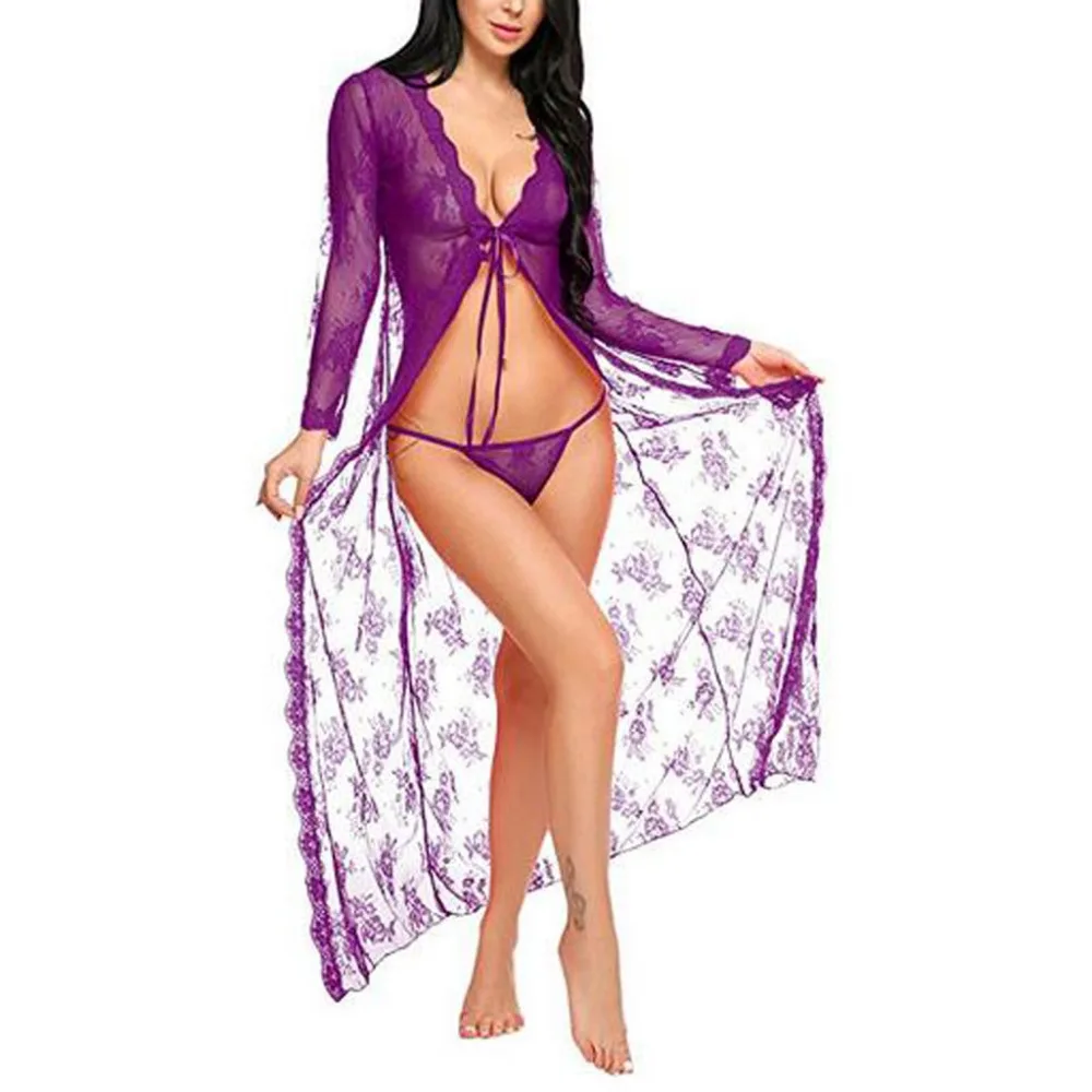 Женское сексуальное нижнее белье Babydoll, сексуальное эротическое нижнее белье, костюмы, длинная ночная рубашка, одежда для сна, белье с стрингами, пижама, халат, Lenceria