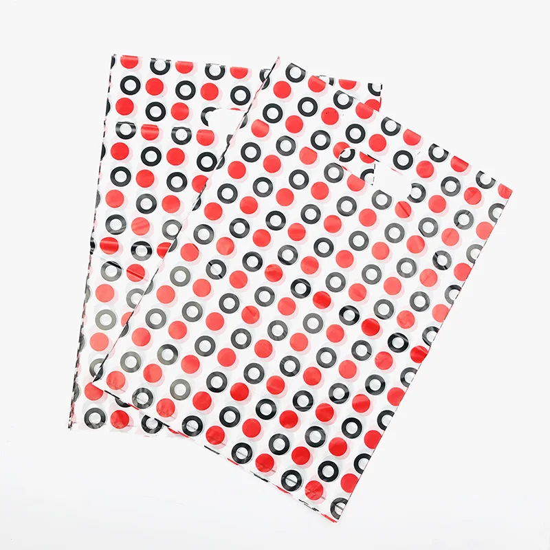 Red Black Dot Plastic Clothes Packaging Bags With Handles Big Size 25x35cm 50pcs Shops Clothes Plastic Handle Gift Pouches images - 6