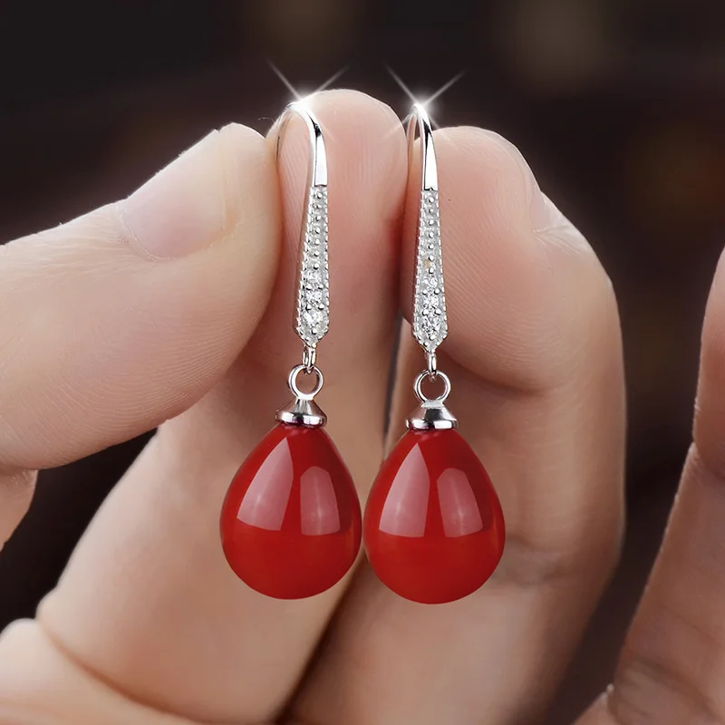 Женские серьги из серебра 925 пробы с крупными красными круглыми