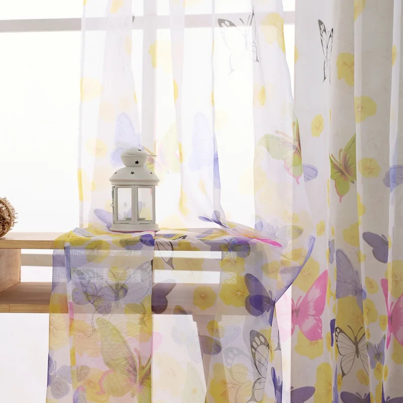Тюлевые занавески с принтом бабочки современные для гостиной прозрачные
