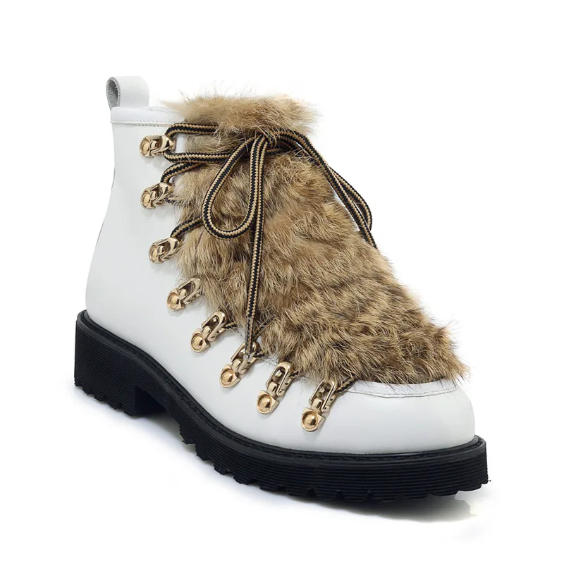 Stylesowner/Новинка года; ботинки в стиле панк на шнуровке из натуральной кожи с кроличьим мехом; ботильоны на платформе с толстой подошвой в байкерском стиле; черная обувь с металлическим украшением