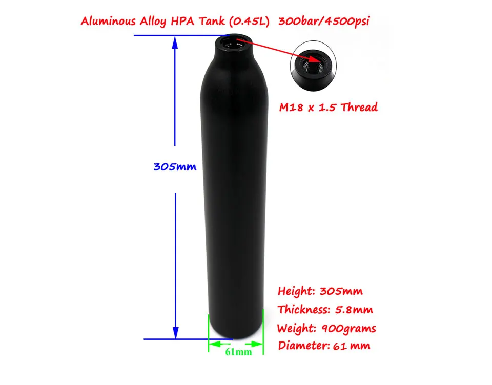 QUPB PCP Paintball 300BAR High Pressure Cylinders M18x1.5 Thread 200cc 350cc 450cc