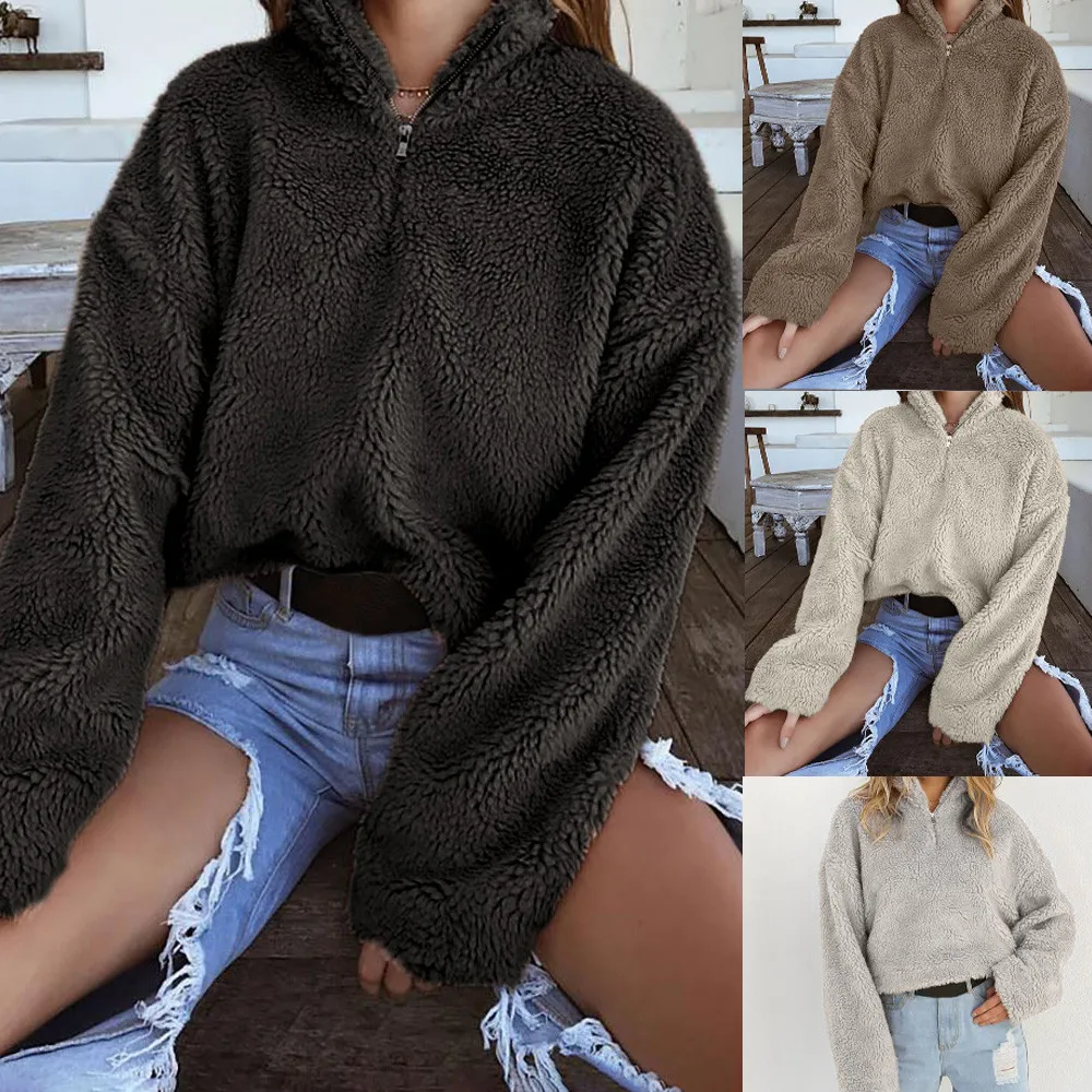 2018 Новая модная женская зимняя теплая пушистое пальто с капюшоном флисовая