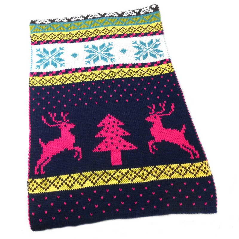 Зимний новый женский Рождественский вязаный шарф с принтом оленя женские теплые