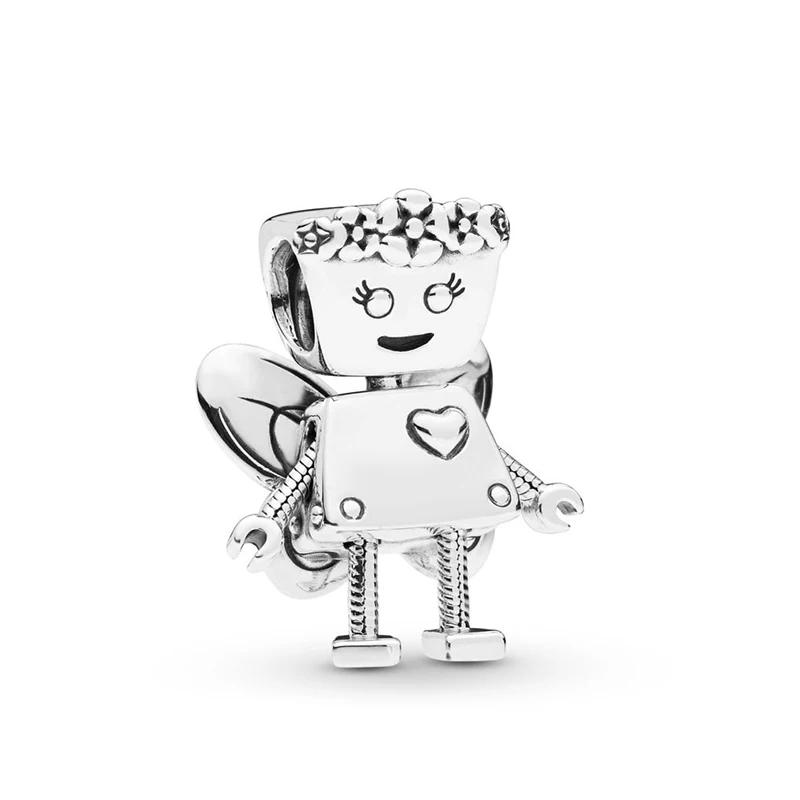 Robot Girl Стерлинговое Серебро 925 Шарм для браслета Pandora браслет Diy цветок Сердце робот навсегда Шарм, изготовление украшений - Цвет: Robot Girl
