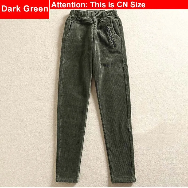 Dark Green Вельветовые узкие брюки размера плюс с эластичной резинкой на талии, 3Xl 4Xl, розовые, кофейные, винно-красные зимние обтягивающие повседневные брюки, штаны с начесом - Цвет: Dark Green