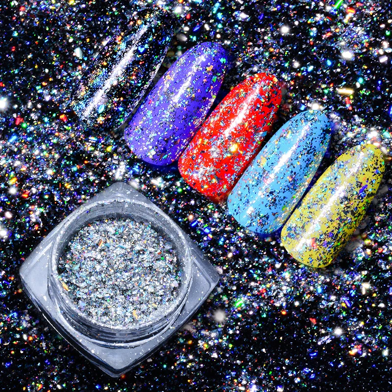 Голографические Блестки для ногтей с четырьмя лилиями Радужные лазерный блеск