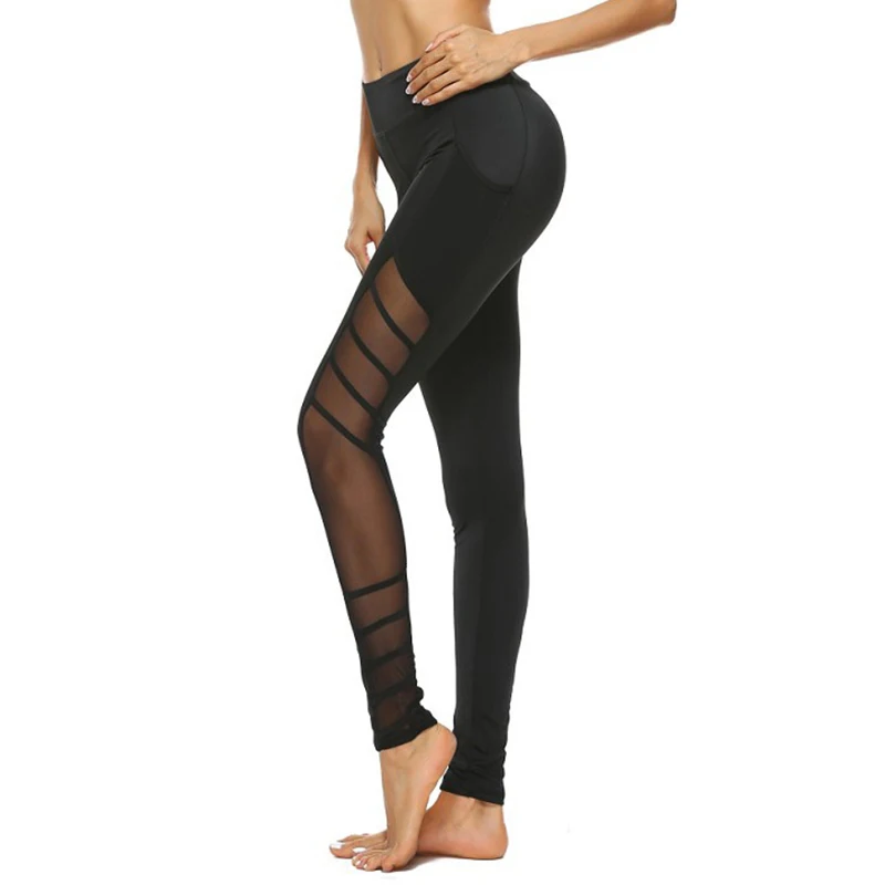 CHRLEISURE Черные Сетчатые леггинсы женские с высокой талией тренировочные дышащие