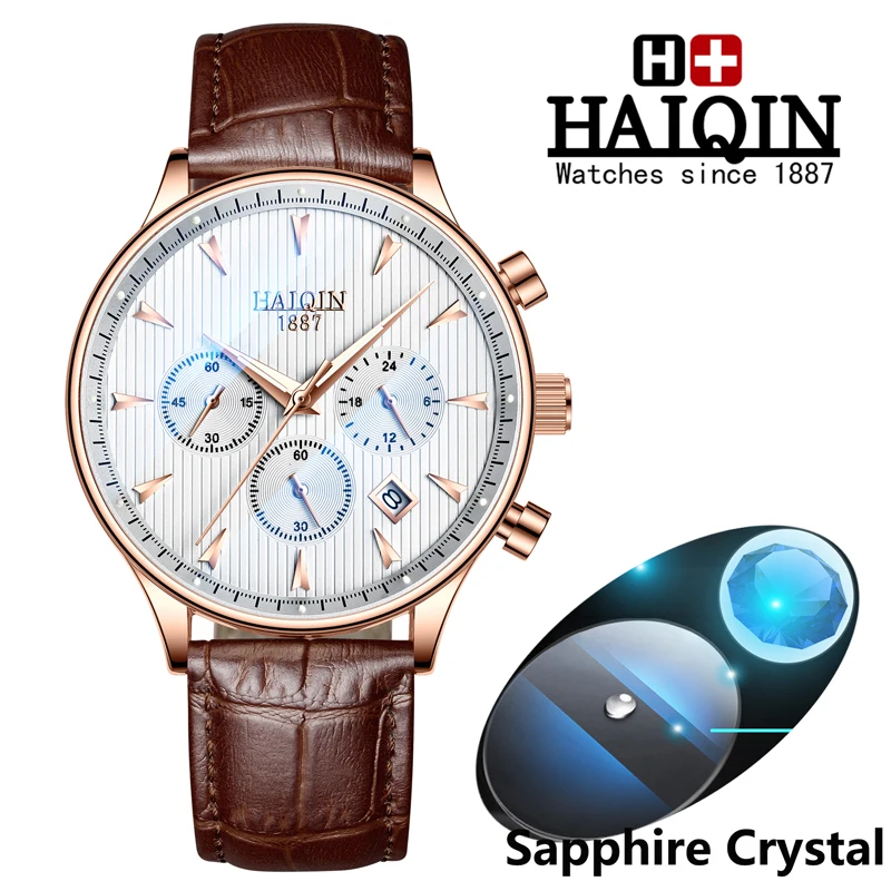HAIQIN, новые мужские часы, спортивные мужские часы, Топ бренд, Роскошные мужские часы, золотые кварцевые wriswatch, мужские военные кожаные часы, Reloj hombres
