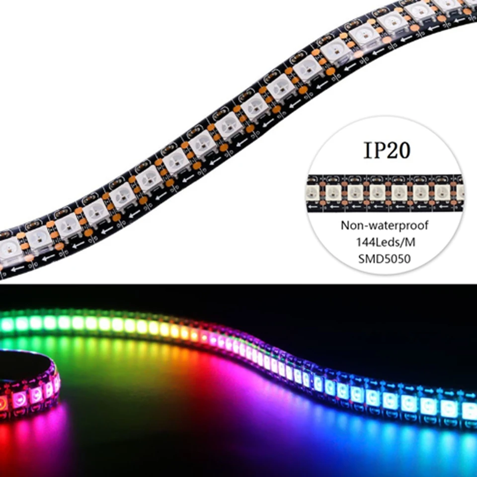1 м DC5V WS2812 умный светодиодный пиксель полосы белый черный pcb 144 s/M 2812 IC пикселей IP30