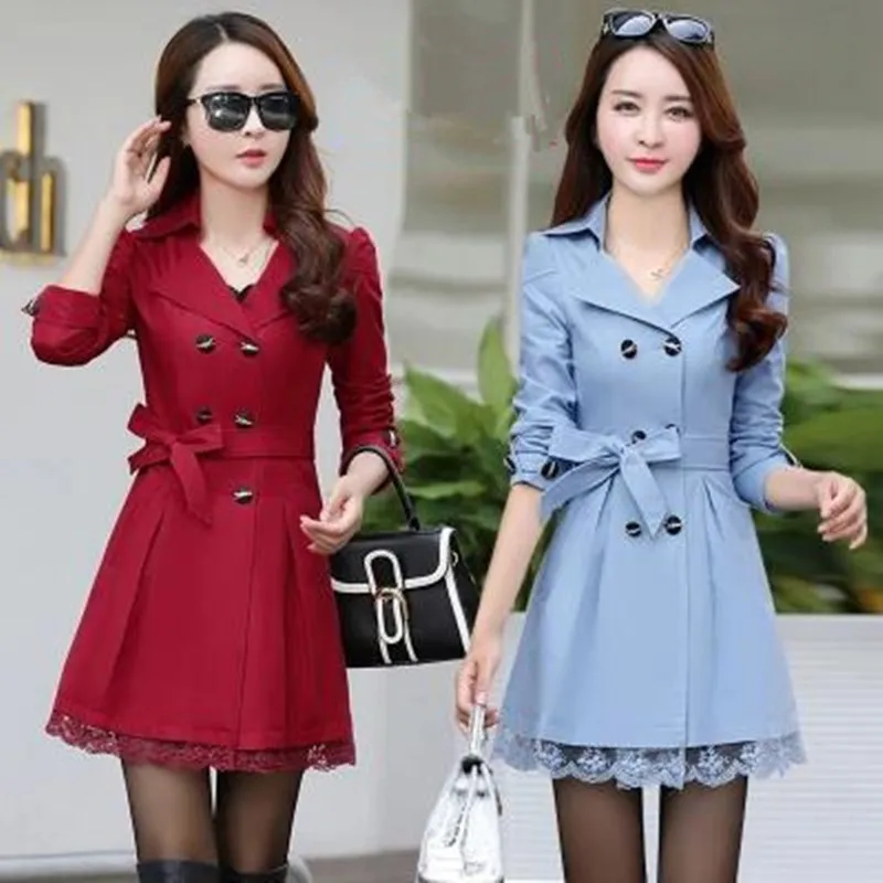 Тренч Женский Осеннее модное двубортное пальто с ремнем и бантом C8130|woman trench coat