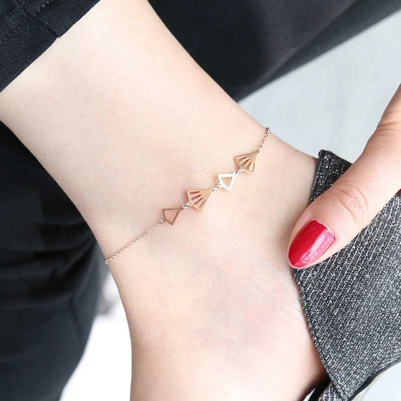 

YUN RUO 2018 New Fashion Rose Gold Color Fan Shape Anklet Chic Style Woman 316 L Titanium Steel Jewelry Top Quality Never Fade