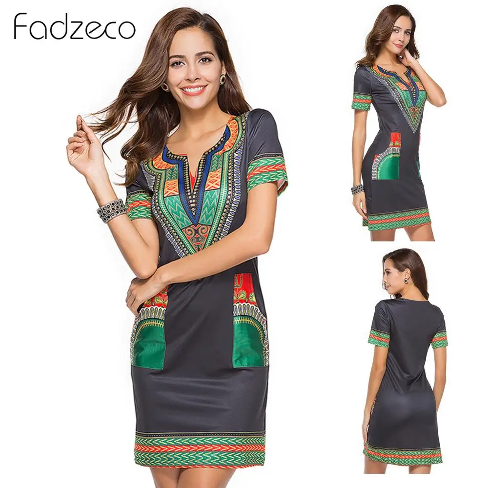 African Dresses for Women Dashiki V Neck Summer Shift Dress Vintage Printed Ethnic Style Mini Vestidos Clothes | Тематическая