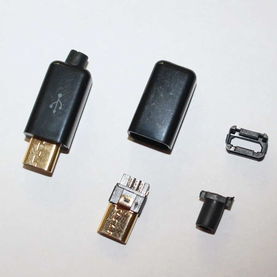 10 комплектов DIY Micro USB Тип B папа 5 контактов четыре шт. в сборе разъем 4 1 черный