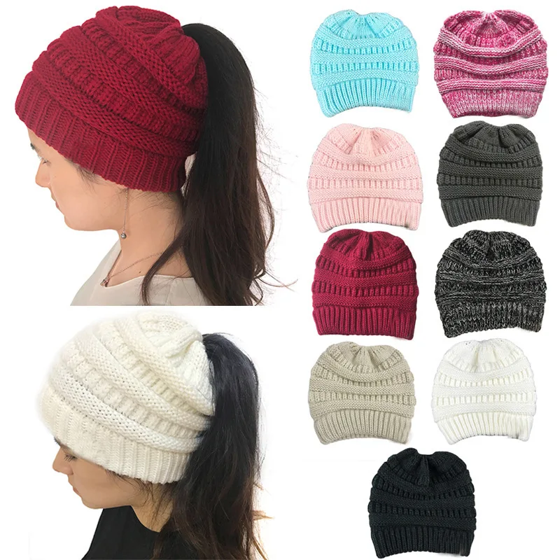 Gorro de punto para mujer gorro de invierno con cola de caballo touca beanie toca chapeu зимние женские головные уборы для женщин