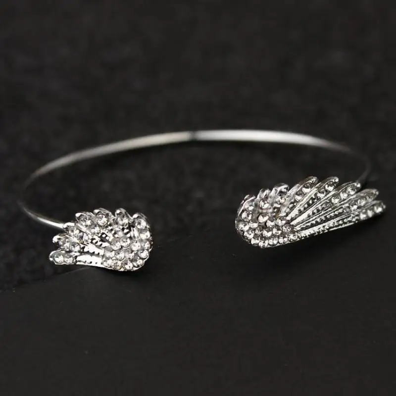 Wholesale Angel Wings Bracelet Adjustable Women Silver Cuff Feather Jewelry Gift Open Crystal Pulseira Feminina | Украшения и