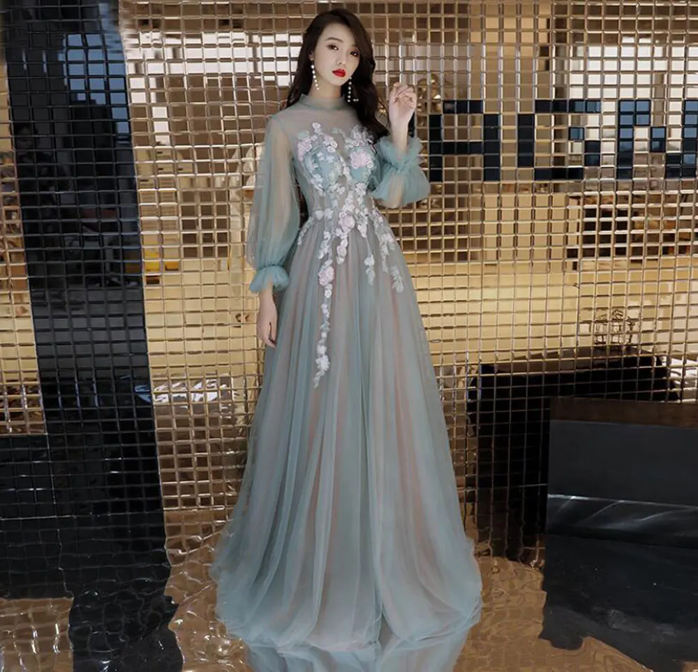 Женское длинное вечернее платье вечерние платья с цветочной аппликацией и