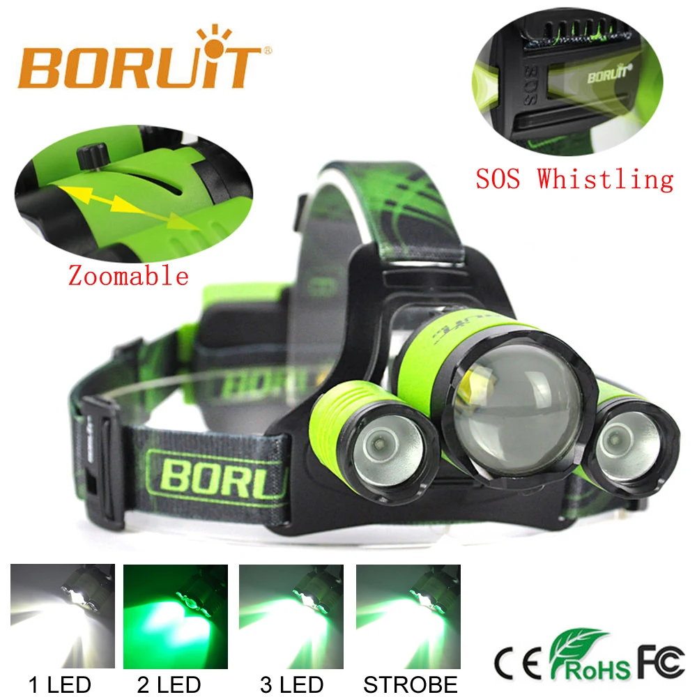 Налобный фонарь BORUIT B22 светодиодный перезаряжаемый с Micro USB XM L2 + 2X XPE
