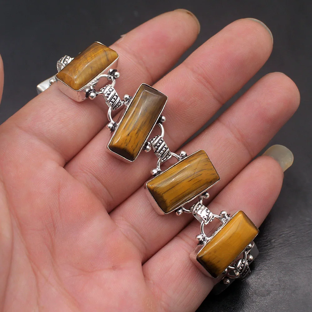 Hermosa Royal Charms Gold Tigers Eye Chain Links Bracelet 7.75 Inch A08 Free Shipping | Bracelets