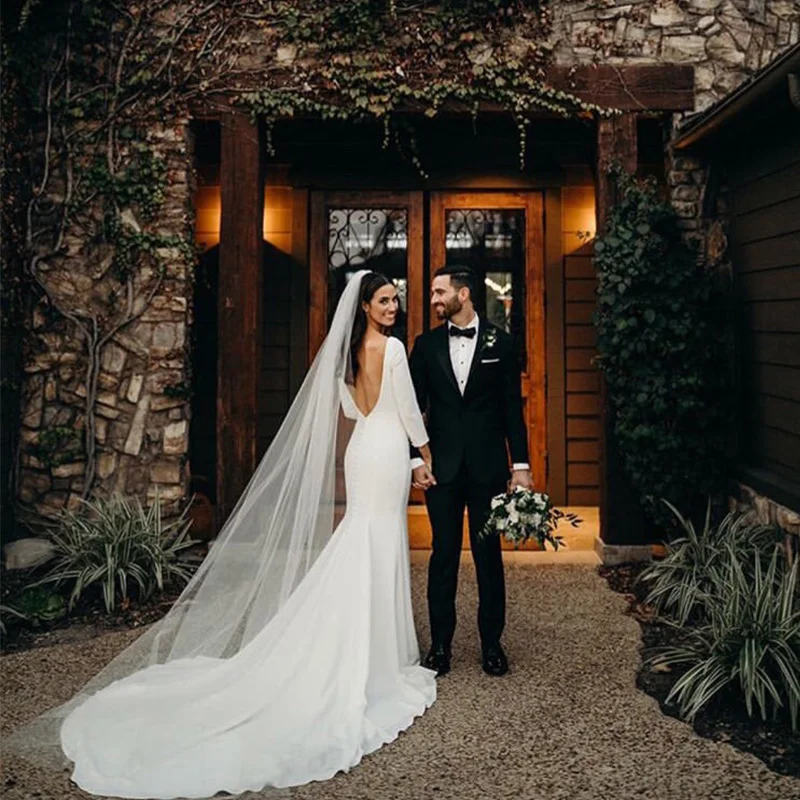 Элегантные Свадебные платья с рукавами три четверти Цвет Белый/цвет слоновой