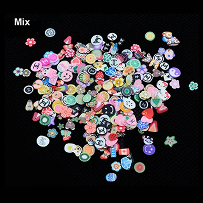 Mix 1000 шт./пакет нейл-арта украшения микс цветов перо Фрукты Fimo игровое тесто 3D ногтей талисманы наклейки для маникюра аксессуары для ногтей - Цвет: Mix