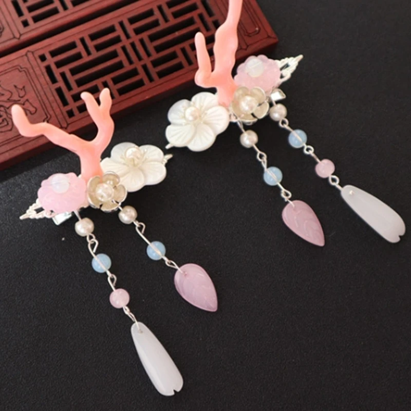 Hanfu волосы длинные кисточки шины маленький и чистый и свежий цветок шпилька шаг волна cos Фея пыль шины - Цвет: A pair of pink