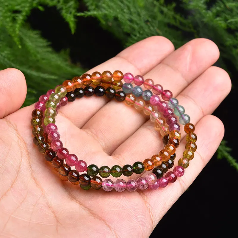 Разноцветный турмалиновый браслет с бусинами разноцветными драгоценными