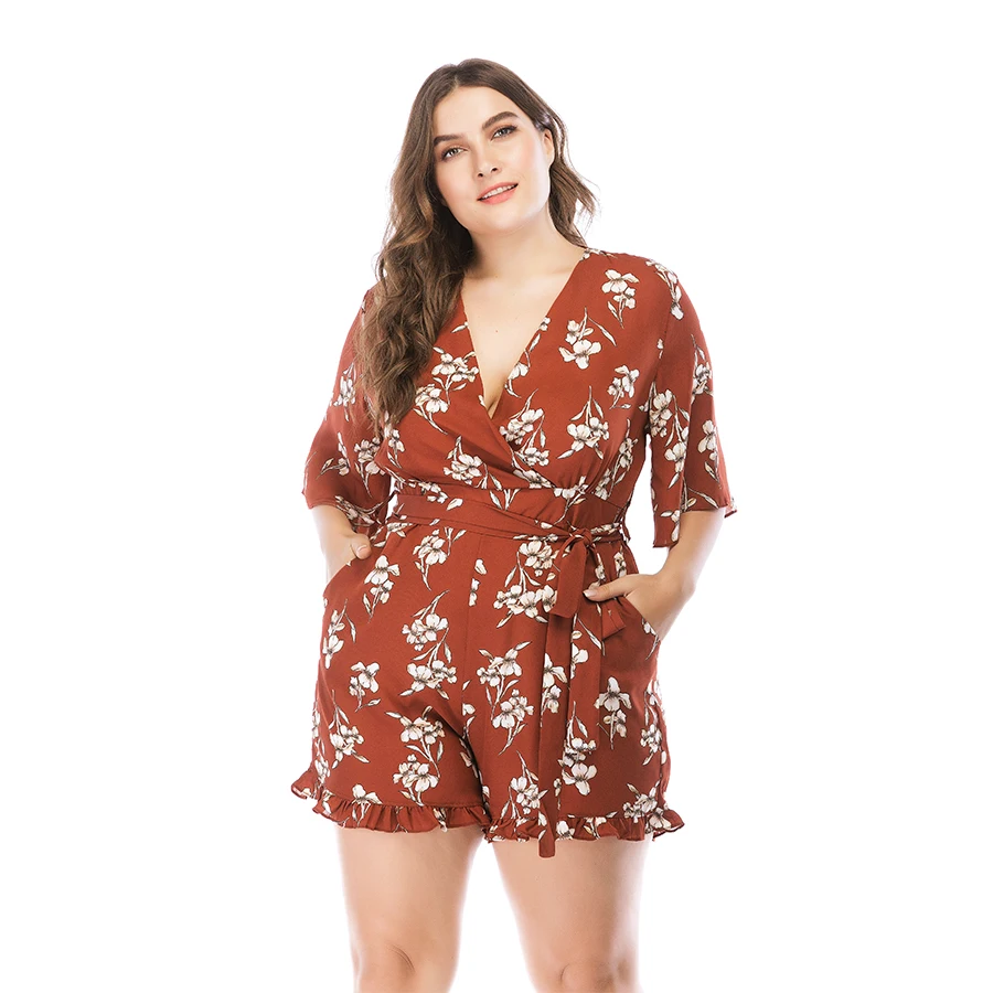 Мягкая шифоновая блузка размера плюс сексуальный женский короткий комбинезон с v