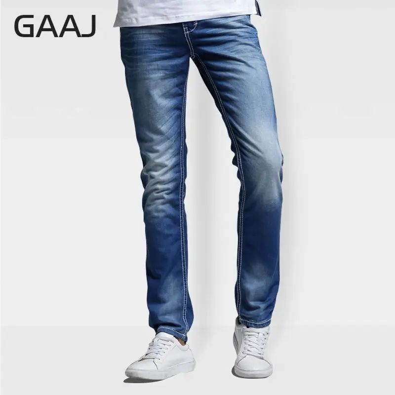 PROFESSIONAL JEANS STORE Men Jeans 2019 Motorcycle Original Retro 100% Cotton Straight Slim Blue For Man Luxury | Мужская одежда