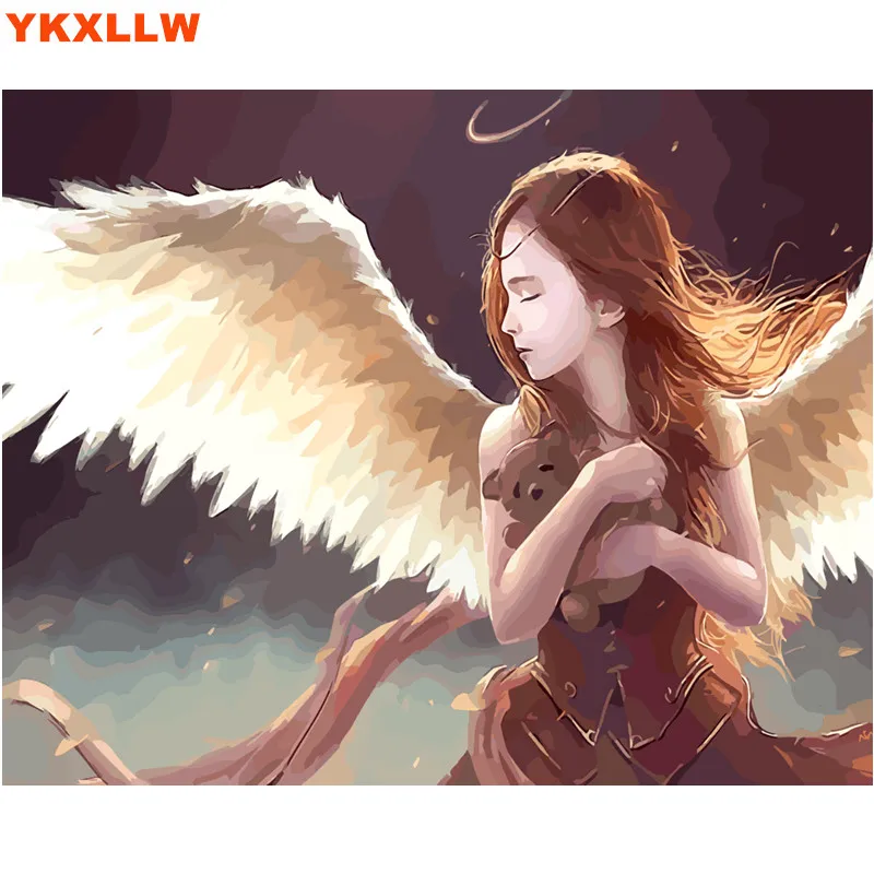 Картина ангельская девушка с фотографиями абстрактные краски номер картина