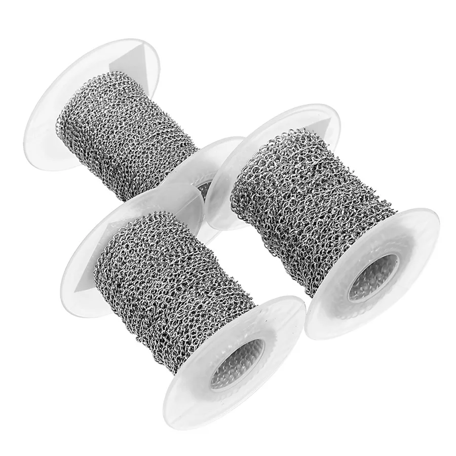 SAUVOO 10 Yards/Roll 2/2.5/3mm Width Silver Color Stainless Steel Link Chain Bulk Metal Diy Extender Chains Necklace Jewelry | Украшения и