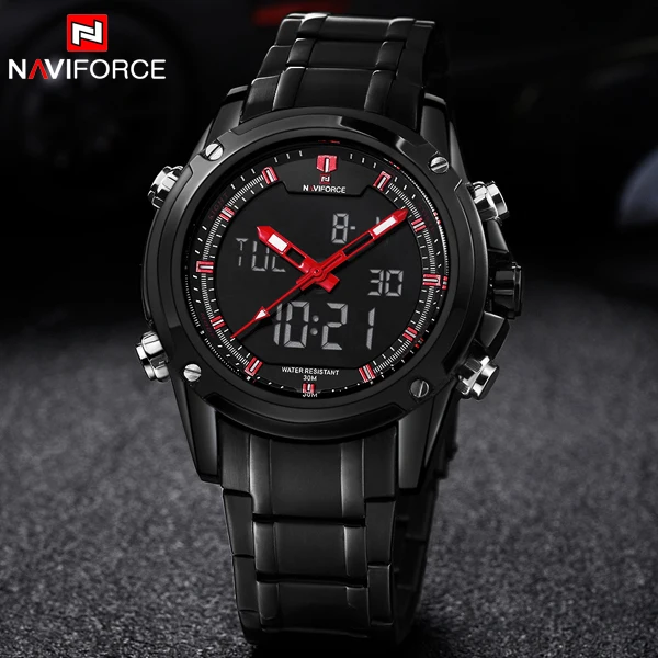 Марка naviforce Часы Мужская Роскошная Полный Сталь кварцевые часы светодиодный