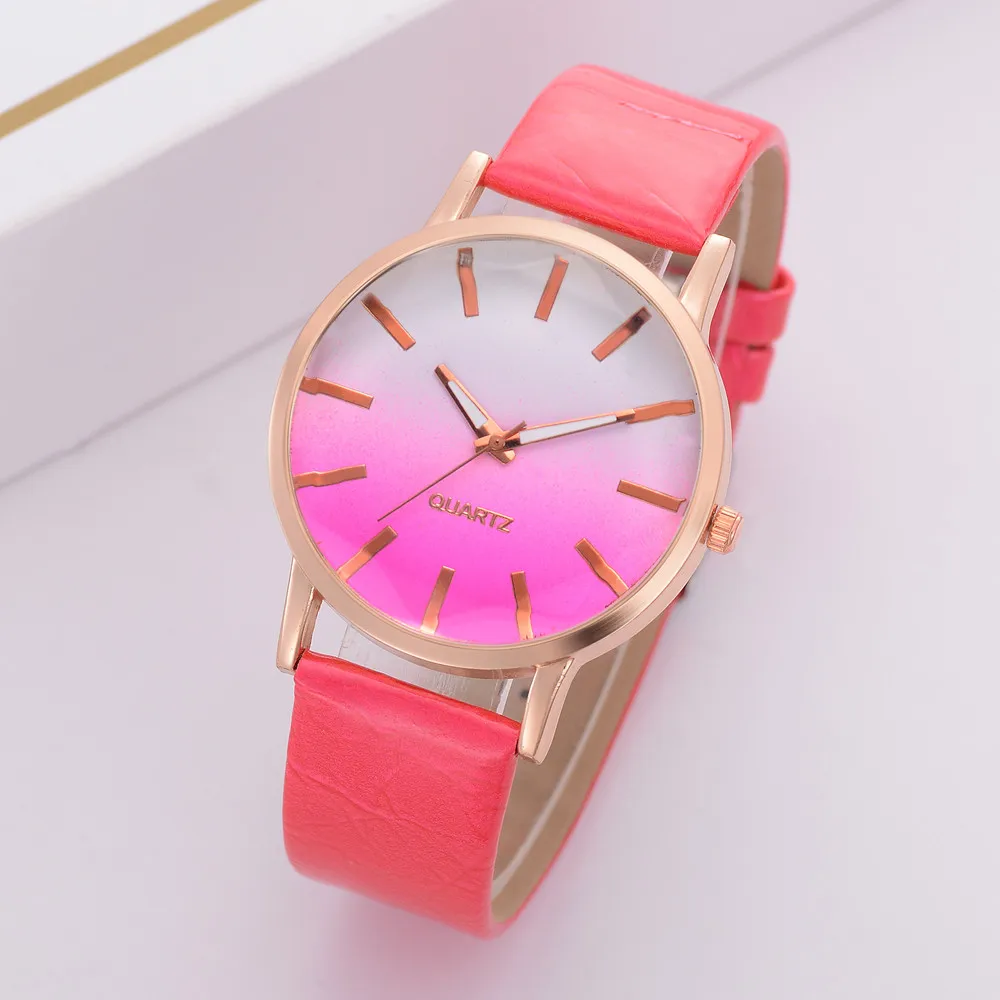 Hot Pink Роскошные часы женские часы-браслет Мода цветной ремешок цифровой циферблат кожаный ремешок Кварцевые аналоговые наручные часы* E - Цвет: Hot Pink